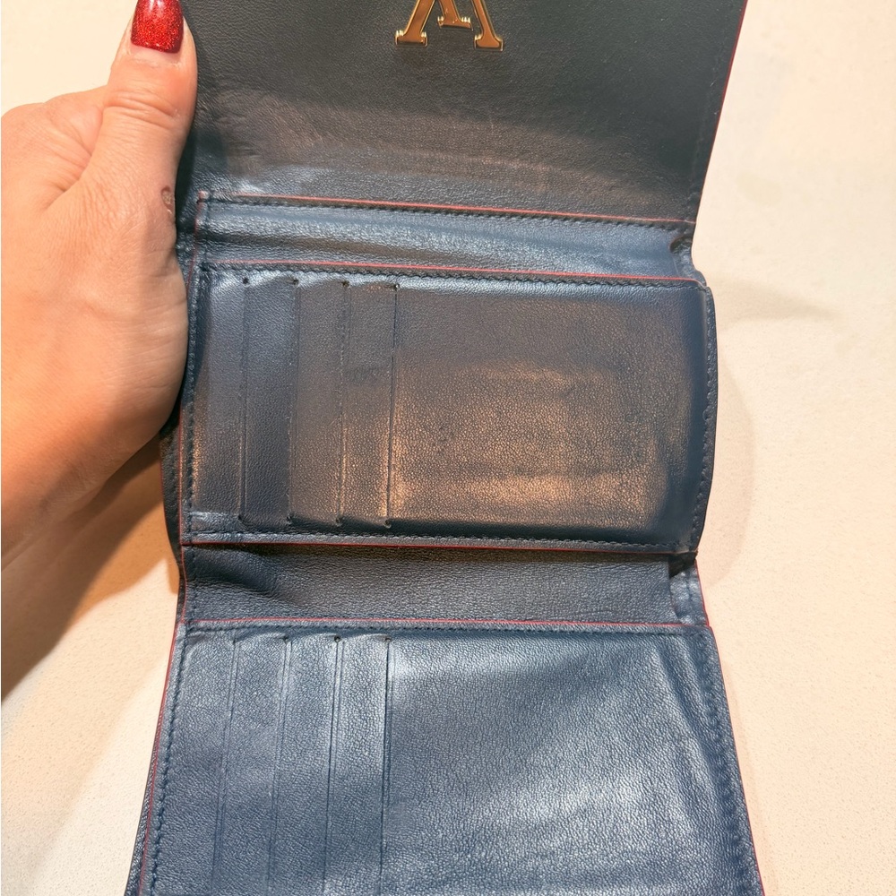 SOLD Louis Vuitton Lockme Compact Wallet Navy Blue Red Trim Gold LV Clasp + COA - Picture 5 of 11